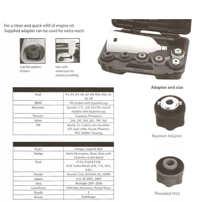 Car Engine Oil Fill Funnel Kit with Adaptor